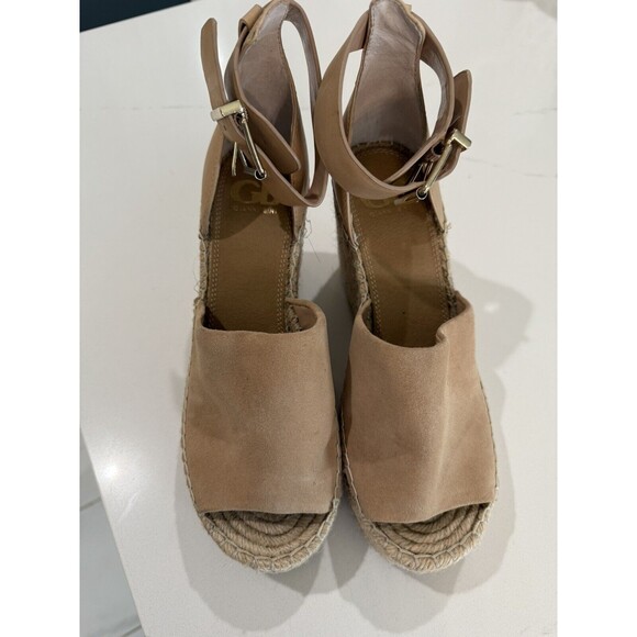 Giani Bini Ankle Strap Wedge High Heel Espadrille Tan Leather Size 8.5 M Sandals - Picture 3 of 11